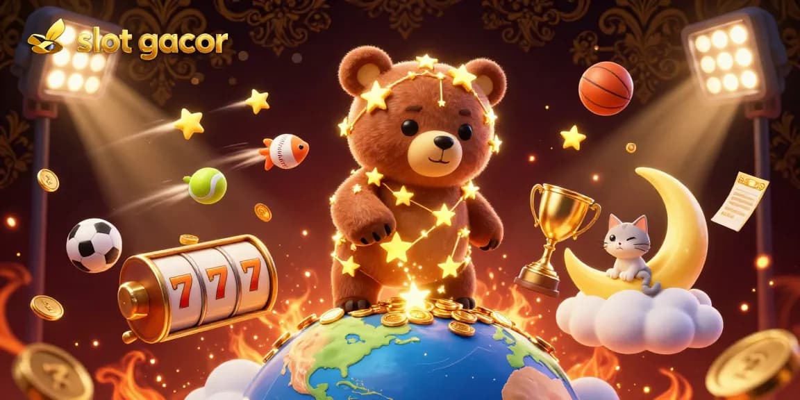 Experience exciting wins with slot gacor through a vibrant casino scene filled with golden elements.