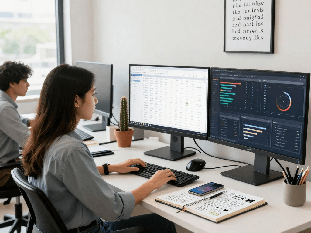 Digital marketing workspace featuring ai gf analytics and collaboration.