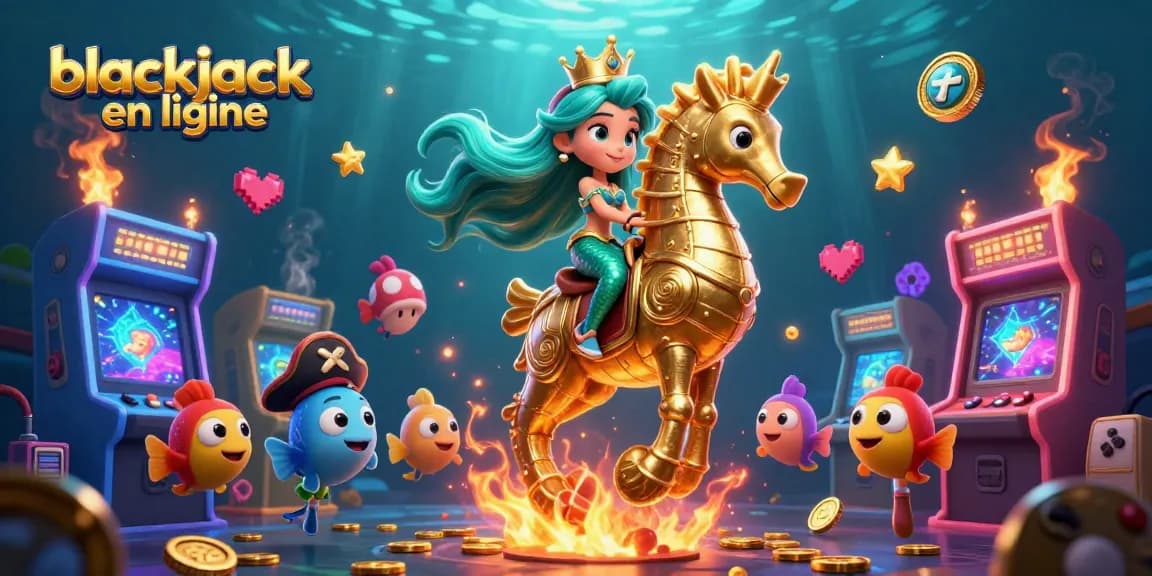 Venez jouer au blackjack en ligne avec des personnages colorés dans une illustration dynamique.