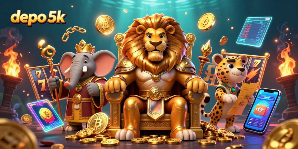 Experience the thrilling tactics of depo 5k with vibrant slots and crypto elements in a dynamic casino scene.