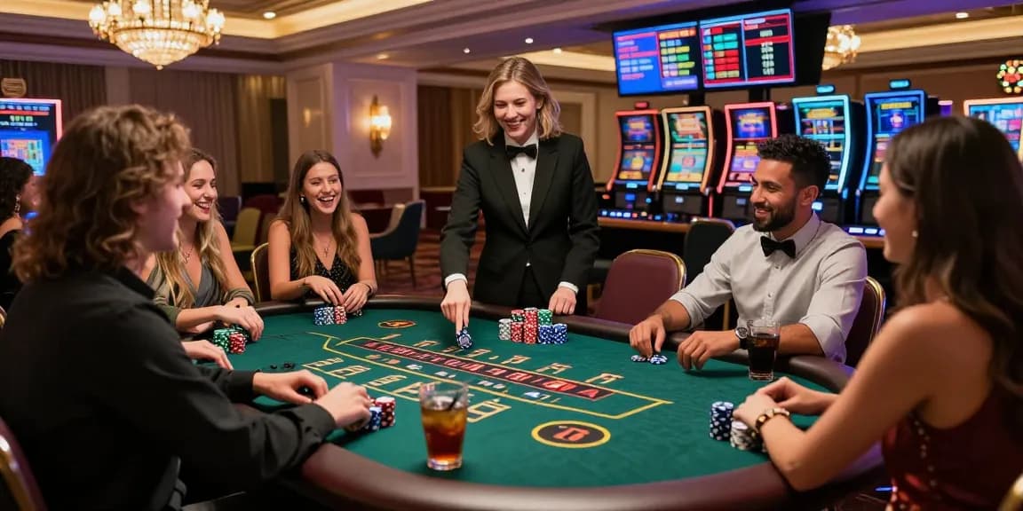 Diverse friends enjoying newbet4d game at a vibrant casino table.