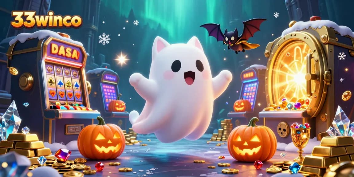Win big at 33winco with a ghost cat and jackpot treasures in a haunted casino.