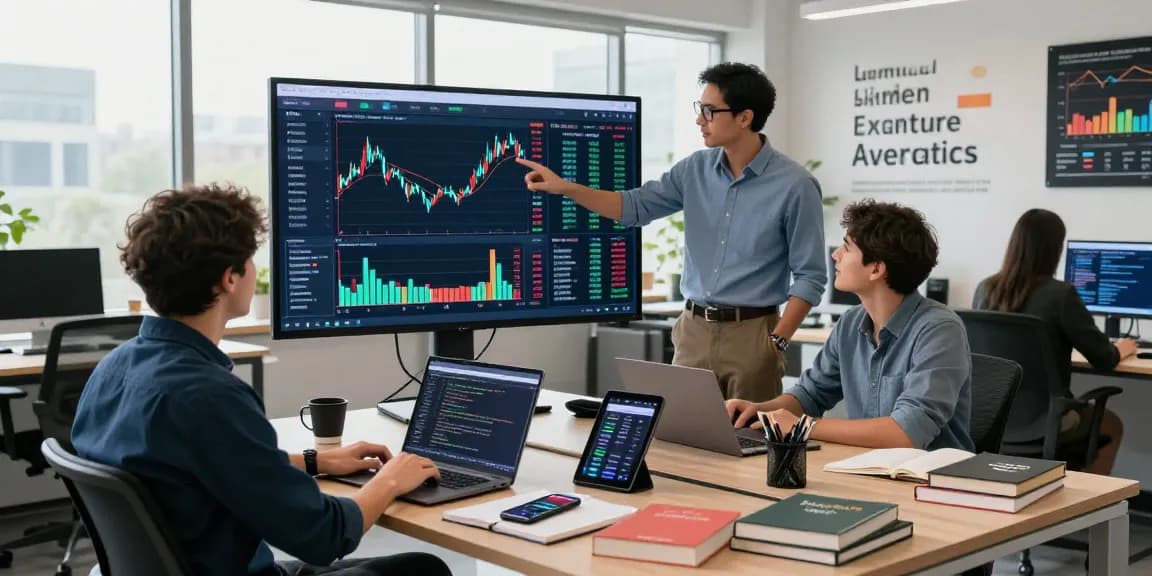 Developers reviewing Germany stock WebSocket API data in an engaging tech workspace with charts and graphs.