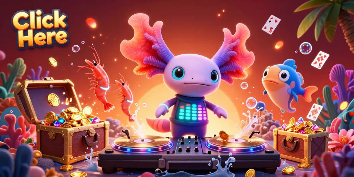 Join the underwater party with enchanting music from the neon axolotl DJ. Click Here for an unforgettable gambling experience!