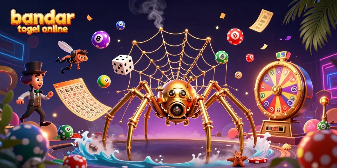Catch lucky prizes at bandar togel online with dynamic lottery elements and a whimsical scene.