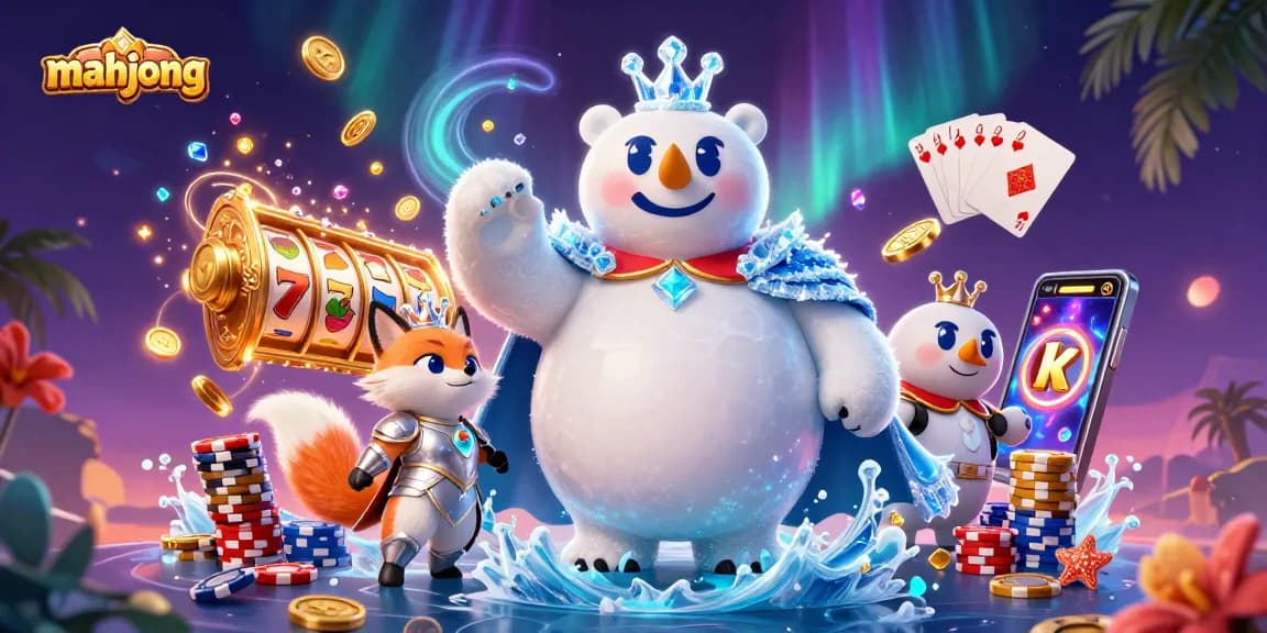 Spin the reels with mahjong symbols amidst cascading coins in this exciting casino scene.
