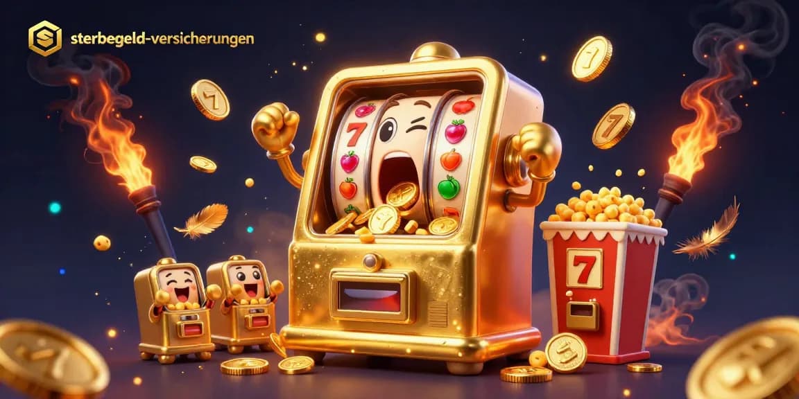 Experience the excitement of sterbegeld-versicherungen as a golden slot machine celebrates a jackpot.