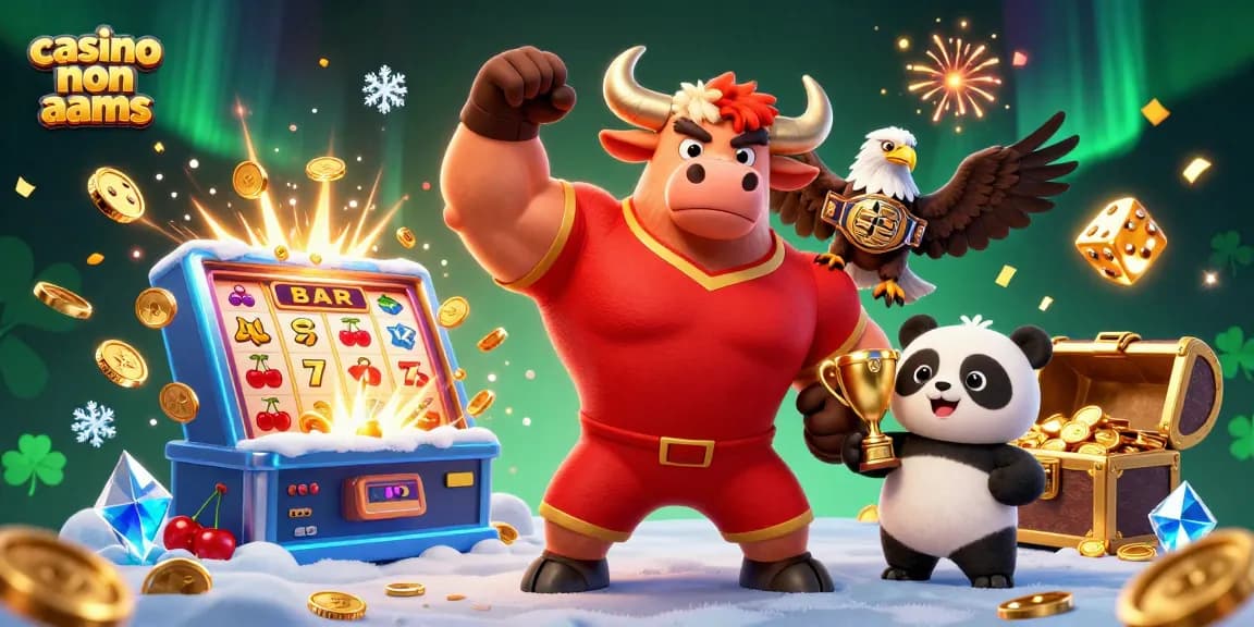 Scopri le vincite con i casino non AAMS, mentre un toro muscoloso celebra tra simboli di gioco e premi!