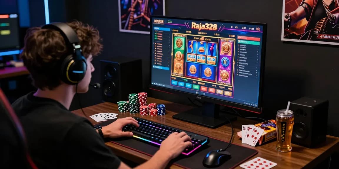 Engaging scene of a user exploring link alternatif raja328 on a vibrant gambling platform.