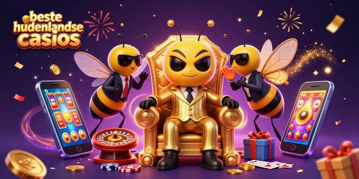 Experience thrilling action at beste buitenlandse casinos with a vibrant casino scene featuring buzzing characters and dynamic gaming elements.