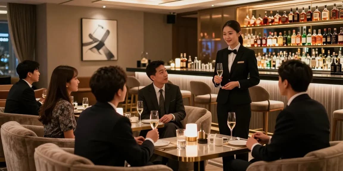 강남블랜딩쩜오에서 고급스러운 분위기 속에서 손님들이 여유로운 시간을 보내는 모습
