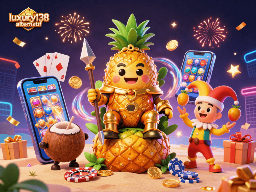 Menangkan permainan di kasino dengan luxury138 alternatif dengan raja nanas emas dan jester mangga.