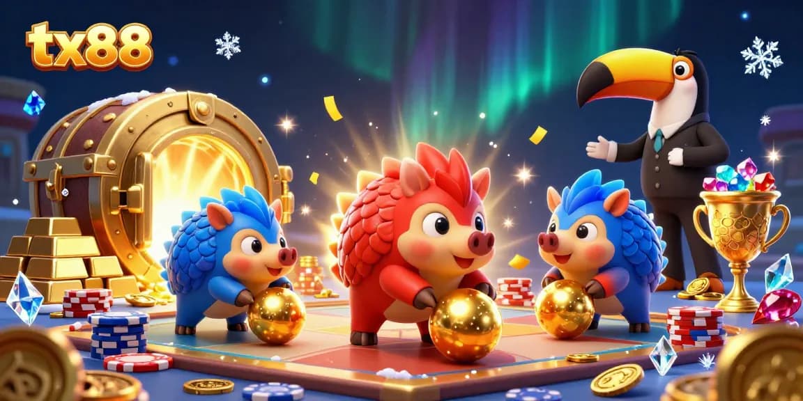 Engage with tx88 through an exciting rivalry between colorful pangolins in a vibrant casino scene.