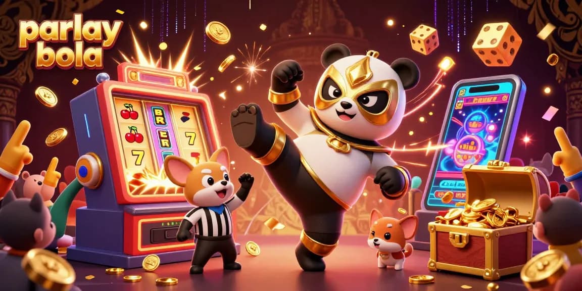 Experience the thrill of parlay bola bets with a dynamic panda wrestler and exciting casino visuals.