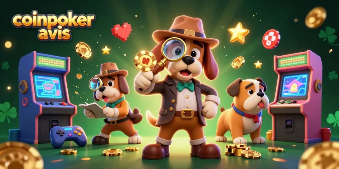 Découvrez l'avis sur CoinPoker à travers une illustration 3D captivante avec des éléments de jeu.