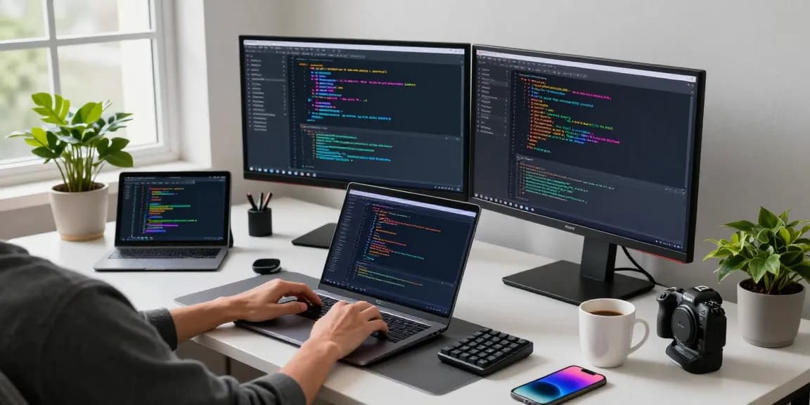 Developer's workspace showcasing code and chat applications in a modern environment, highlighting 纸飞机中文版 technology.
