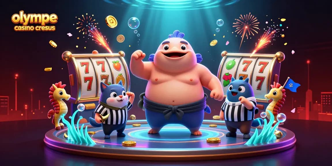 Regardez la scène dynamique de l'olympe casino cresus avec des personnages énergiques et des éléments de casino vivants.