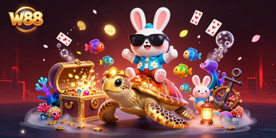 Cá cược vui vẻ tại W88 với thỏ may mắn và rùa vàng, mang lại cơ hội chiến thắng lớn.