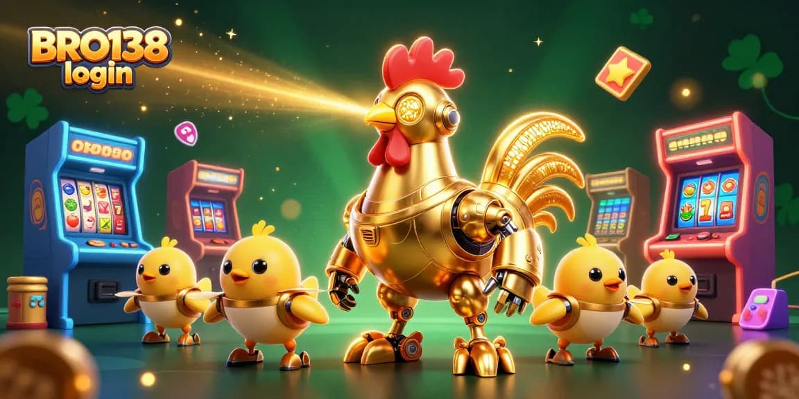 Engage in the thrilling world of online slots with BRO138 login, featuring laser-shooting robots and vibrant game elements.