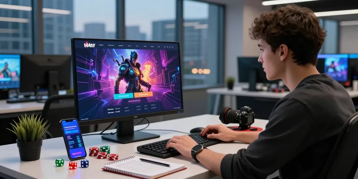 Engaging scene of a gamer using link alternatif hero138 on a sleek computer while exploring online betting options.