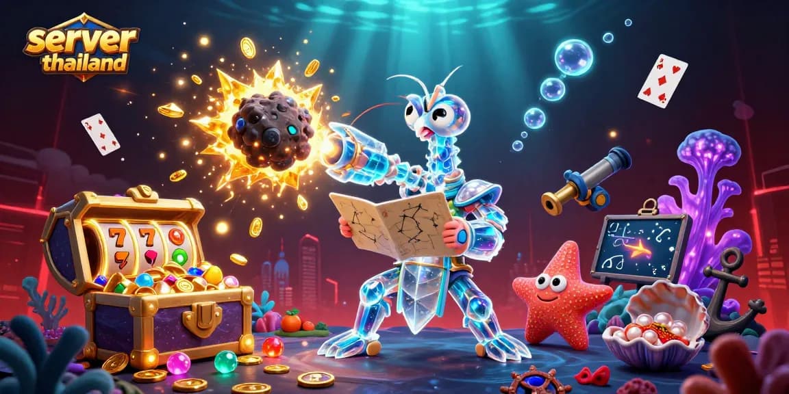 Engaging scene launching into a vibrant display of gambling excitement, featuring server thailand elements and dynamic casino themes.