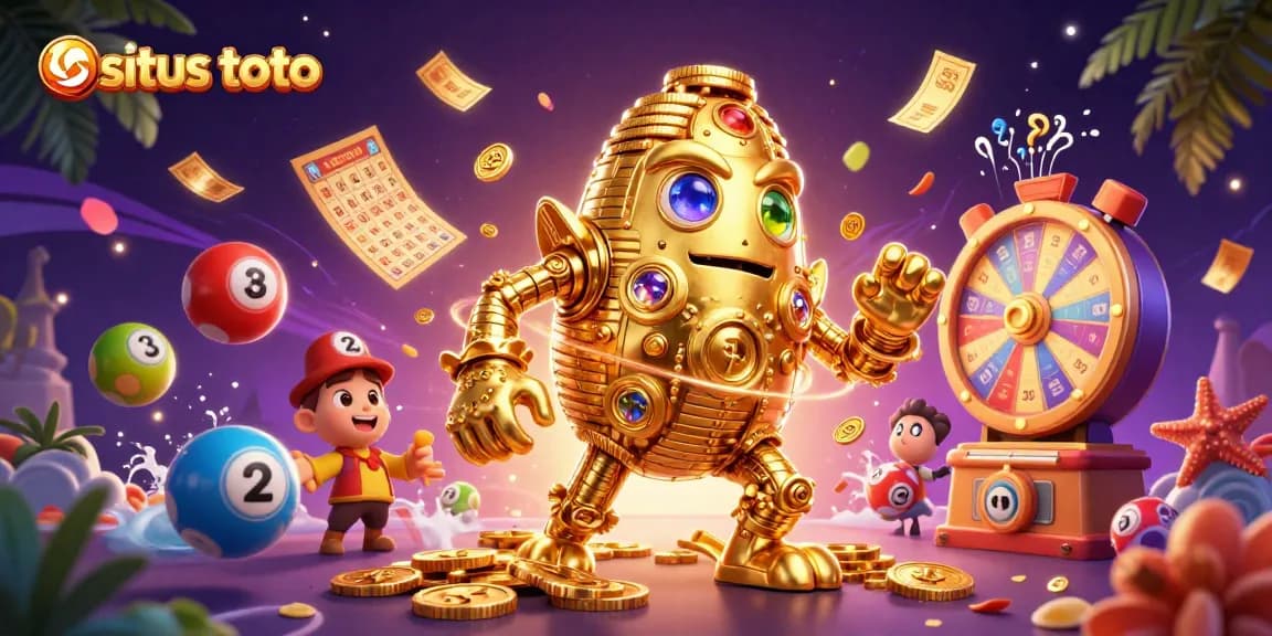 Engage with situs toto's exciting lottery draws in a vibrant 3D carnival scene filled with colorful elements.