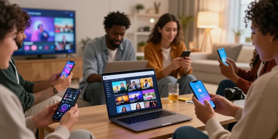 rokok88 alternatif user-friendly entertainment hub featuring diverse users engaging with digital content