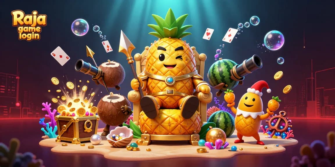 Engage in thrilling gameplay with Raja game login featuring vibrant casino-themed 3D characters.
