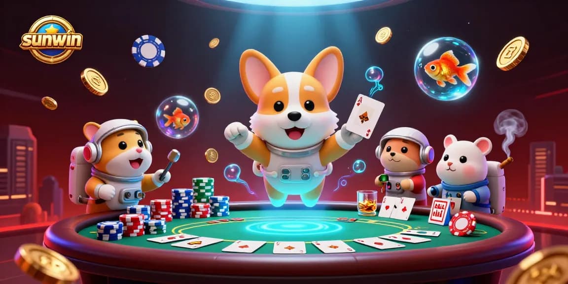 Experience the thrill of casino games with sunwin, featuring an astronaut corgi in a floating space station casino.