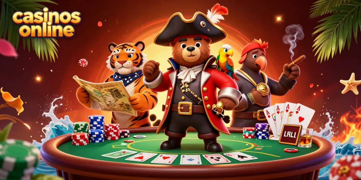 Explora casinos online con ambiente vibrante y personajes de juego dinámicos.