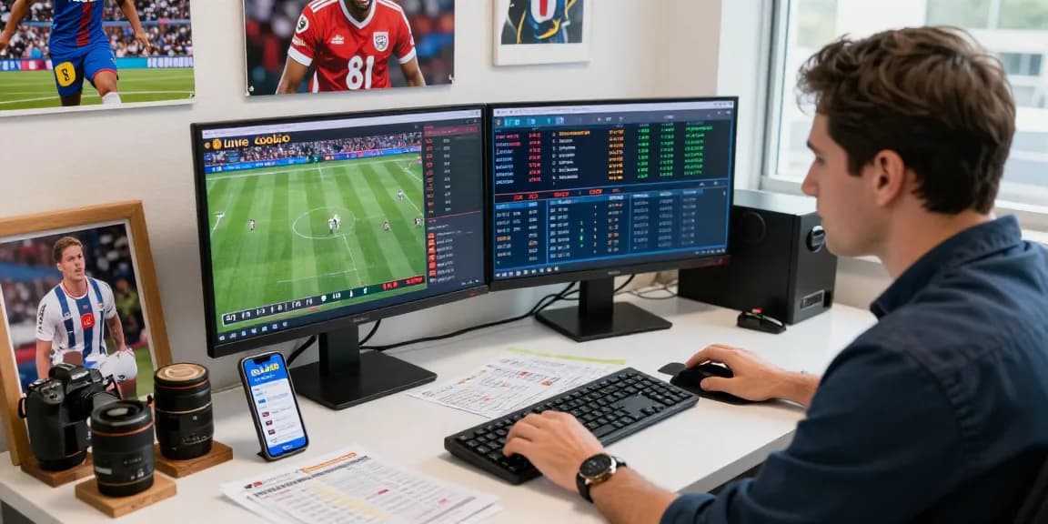 Link Alternatif Bola88 featured in a dynamic sportsbook setup with multiple screens showing live odds and betting interfaces.