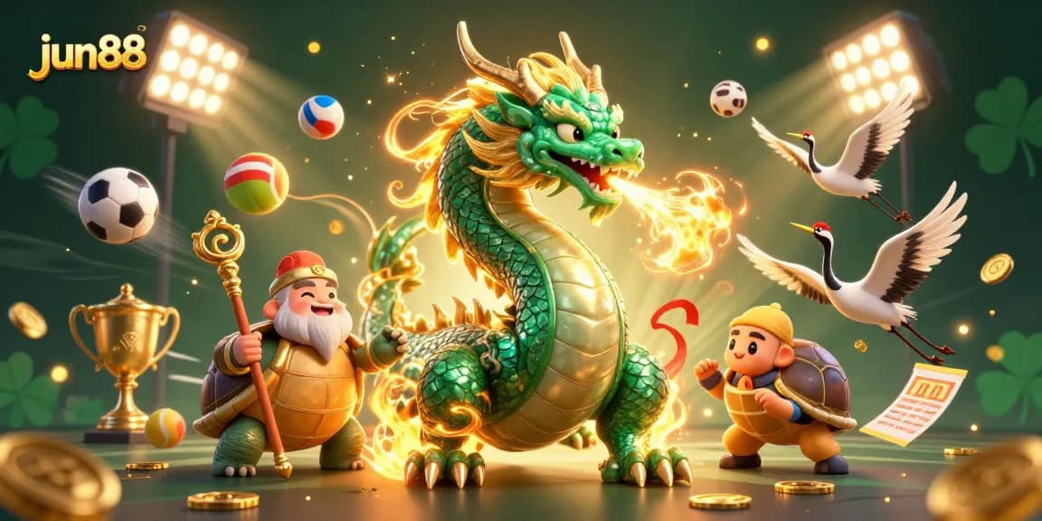 Experience the thrill of winning with jun88 in this vibrant 3D illustration featuring magical characters and dynamic gaming elements.