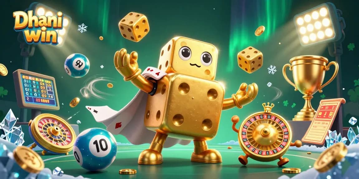 Dhani win brings excitement with lottery balls and golden trophy in a dynamic gambling scene.