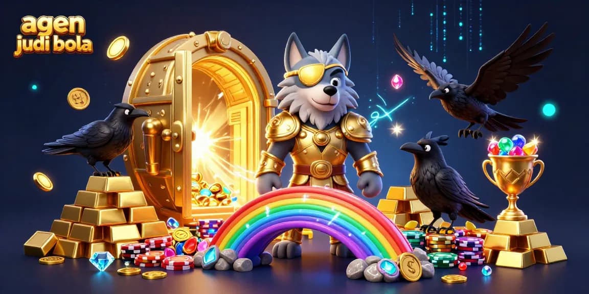 Engage with agen judi bola through a vibrant 3D illustration featuring mythological characters and casino elements.