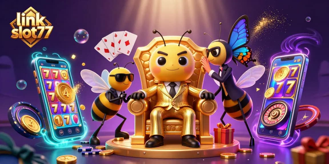 Win big with link slot77 in this vibrant and detailed casino scene full of exciting game elements.