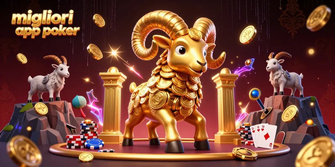 Migliori app poker: gioca a poker con un ram dorato in azione al tavolo da poker, circondato da fiches e carte.