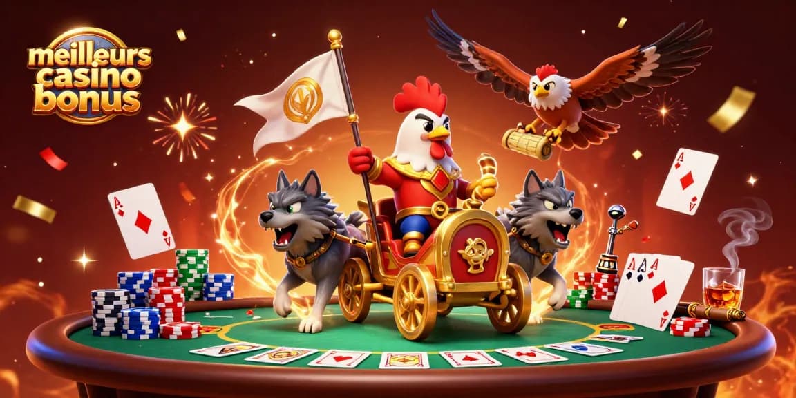 Obtenez les meilleurs bonus de casino en ligne pour 2026 avec cette illustration dynamique et colorée.