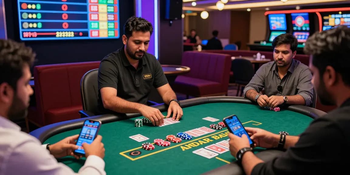 Engaging Andar Bahar game scene showcasing players and dealer in an exciting live casino.