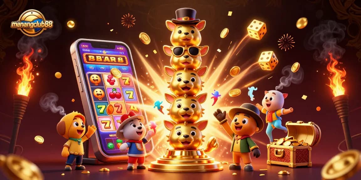 Experience the thrill of menangclub88 with a vibrant 3D casino scene featuring dynamic gaming elements.