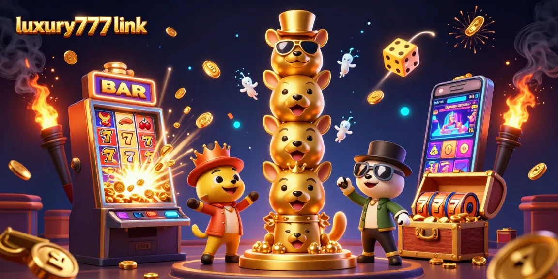 Experience the thrill of slots with luxury777 link in this vibrant 3D casino illustration.