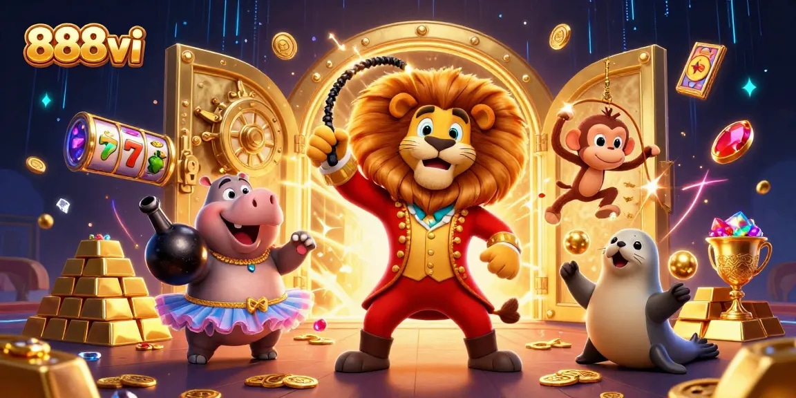 Experience excitement with 888vi as casino characters unlock treasures and jackpots in vibrant 3D art.