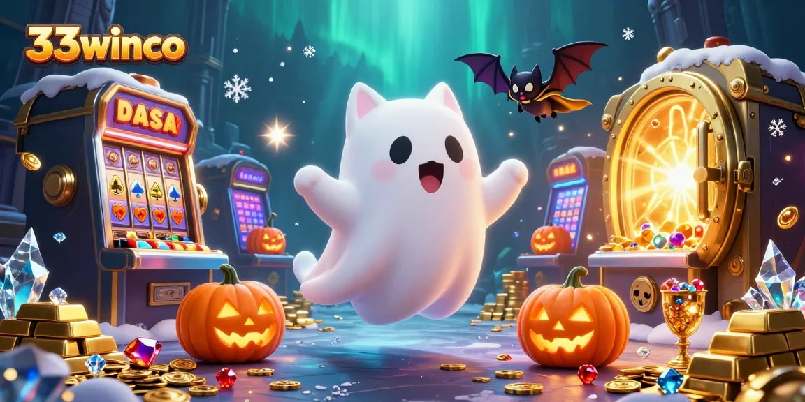 Win big at 33winco with a ghost cat and jackpot treasures in a haunted casino.