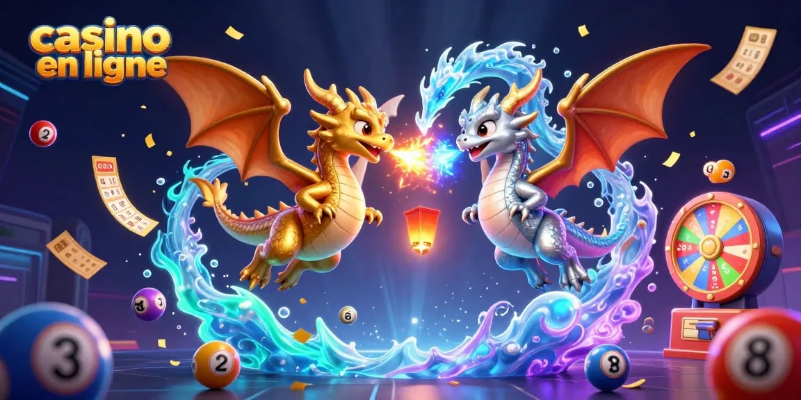 Roulez les dés et jouez dans un casino en ligne avec des dragons 3D colorés et des ballons de loterie éclatants.