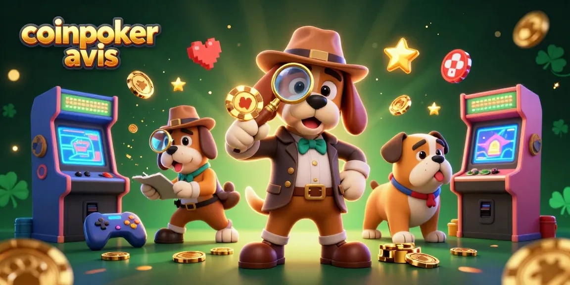 Découvrez l'avis sur CoinPoker à travers une illustration 3D captivante avec des éléments de jeu.