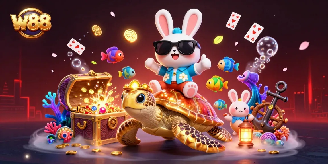 Cá cược vui vẻ tại W88 với thỏ may mắn và rùa vàng, mang lại cơ hội chiến thắng lớn.