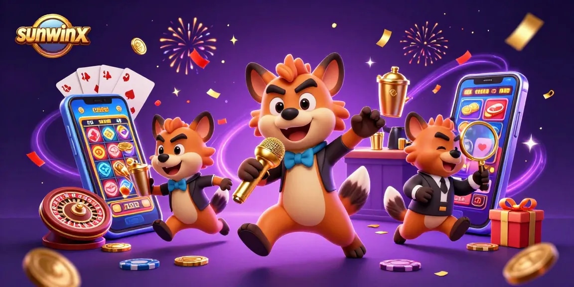 Experience the excitement of sunwinx casino with a dynamic 3D hyena comedy club scene.