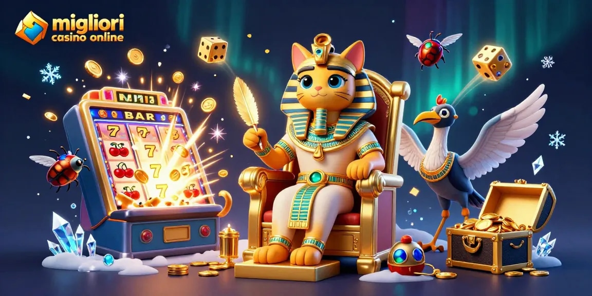 Vivi l'emozione dei migliori casino online con una scena vibrante di faraoni piena di elementi di gioco.