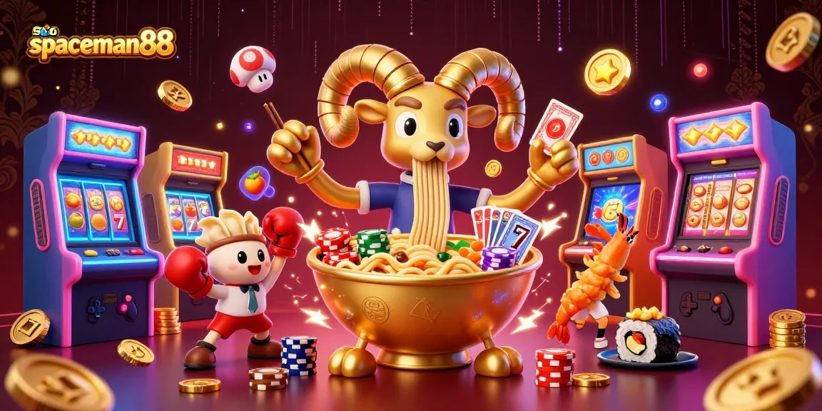 Experience winning with spaceman88 in this vibrant 3D casino-themed illustration showcasing exciting slot gameplay.