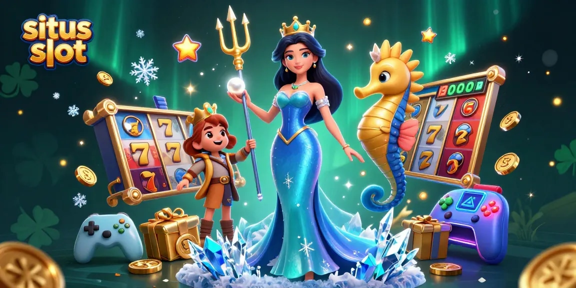 Experience the thrill of situs slot with vibrant 3D characters, slot reels, and a dazzling underwater theme.