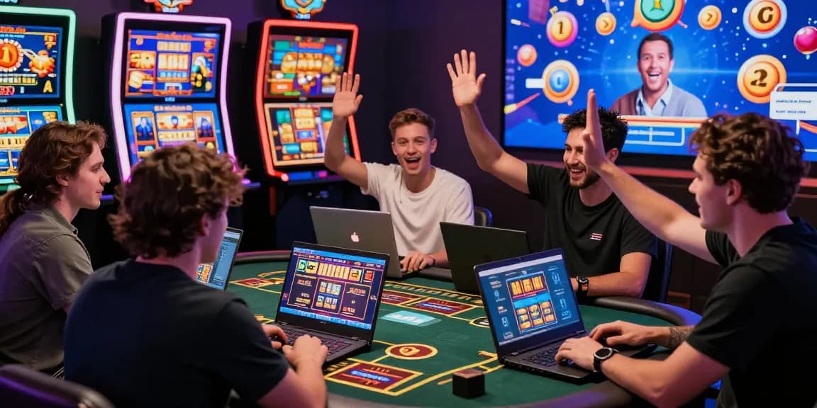 Players celebrating during benihtoto daftar at an online casino, showcasing excitement and community engagement.